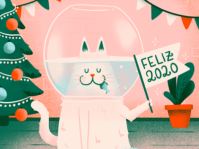 Hello 2020! 2020 cat happy illustration illustration design illustrator new year procreate procreate app texture vector