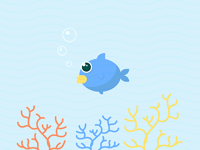 The fish - II 2d blue bubble coral fish illustration ocean sea wave