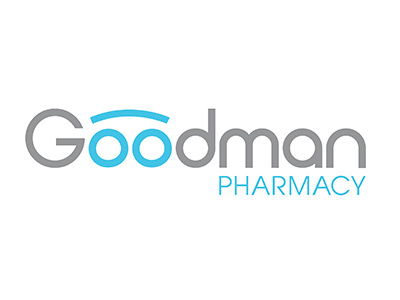 Goodman Pharmacy Logo blue business design gray logo pharmacy signs vector