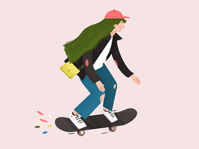 Trendy woman skateboarding