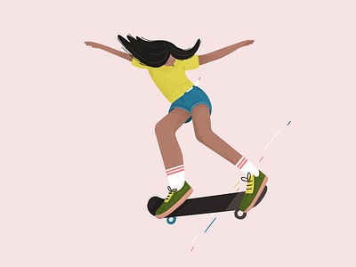 Trendy woman skateboarding