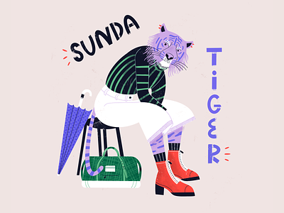 Sunda Tiger - Dandy Endangered Species animal animal rights animals character color endangered species hipster illustration procreate tiger wildlife