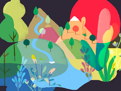 Playing with colors color illustration leaves mountains nature trees water