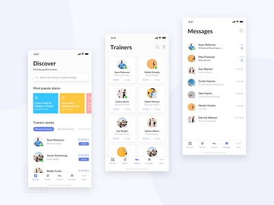 Personal Trainers app chat dashboard ios iphonex messages mobile sport trainer ui user ux