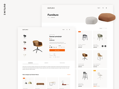 Outline clean design e-commerce furniture store modern product details product list shop ui ux web