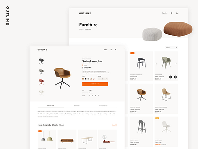 Outline clean design e commerce furniture store modern product details product list shop ui ux web