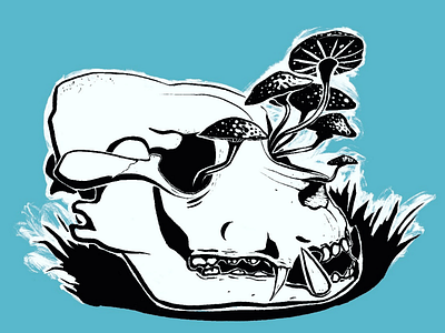 Dog Skull With Shrooms inktober mushroom skull