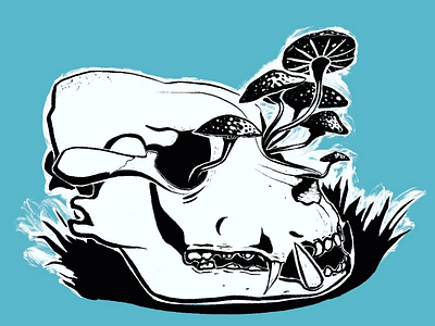 Dog Skull With Shrooms