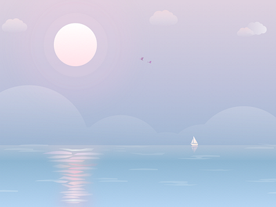 Sunrise art boat flat sea illustration shadow simple sun sunrise