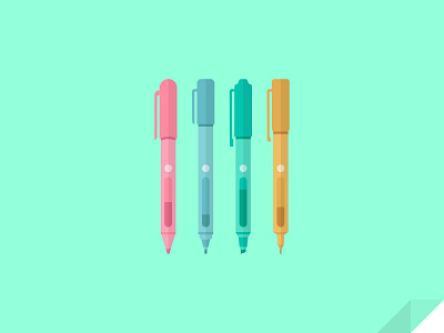 Pens color draw flat icons illustration markers pens write