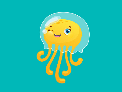 Jellyfish girl illustration jellyfish vector wink