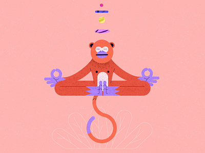 Monkey animal animation character flat illustration meditation monkey motion plant relax stone vector