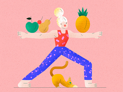 Yoga at home animal cat character food illustration stayhome vector women yoga