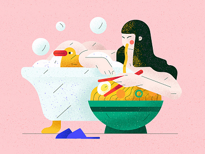 Wok bath character duck flat food illustration stayhome vector wok woman