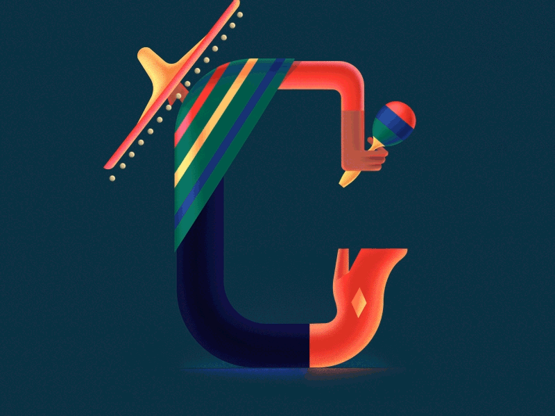 Letter C 36daysc 36daysoftype animation digital digitalart gif hat illustration letter mexico motion music type typogaphy