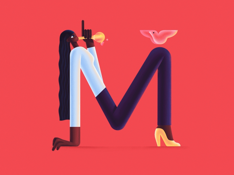 Letter M 36daysoftype animation bird character digital illustration motion music sound typogaphy vector women