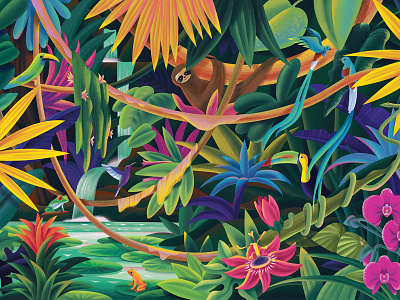 Costa Rica animal bird costa rica digital digitalillustration flower forest frog green illustration junle nature plants snake vector