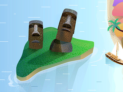 Easter Island boat character chile design easter face illustration island island easter ocean palm water