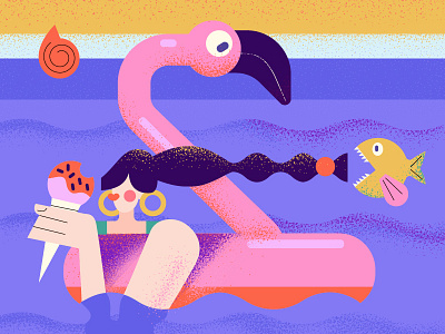 Summertime character fish flamingo icecream illustration sea summer summertime swim vector web woman
