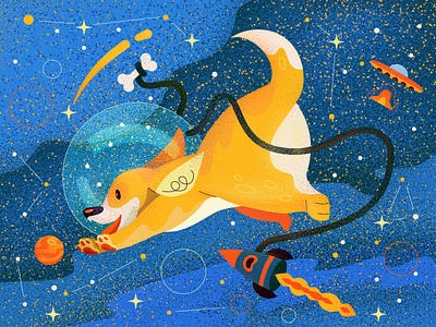 Corgi character corgi dog illustration planet rocet space star ufo vector