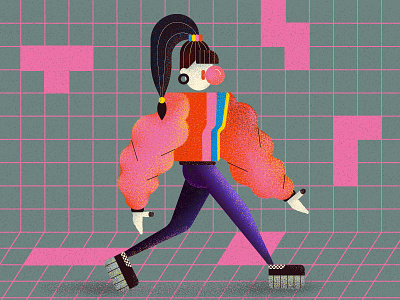 Gum 90s art character fashion fun girl gum illustration style tetris vector walk