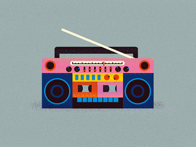 Record player 90s boombox cassette color design illustration music retro sound vector