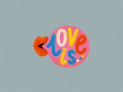 Love is 90s character gum illustration kiss lips love typogaphy vector