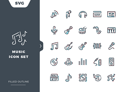 Music Icon Set filled icon flat icon illustration minimalist negative space simple ui ux website
