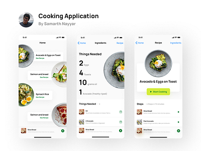 Cooking Application android app avocado clean cookbook cooking cooking app design flat ingredients ios minimal recipe ui ux uxer