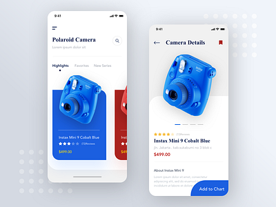 Polaroid Shop blue camera design detail gradient instax minimal polaroid red shop shopping ui