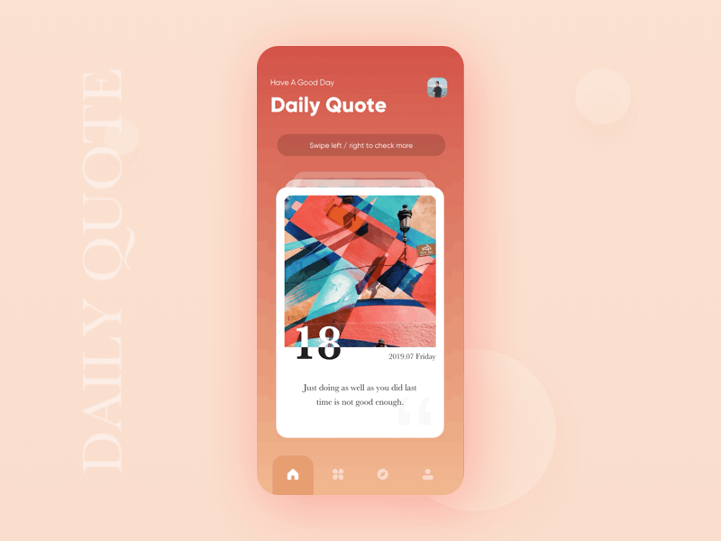 Daily Quote 03 animation card color daily date design edit font gradient home illustration interaction motion picture quote red share swipe template ui