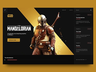 Main promo page of Mandalorian serial concept animation banner design graphic interfase landing page photoshop promo tv tv series ui uiux webdesign website website concept