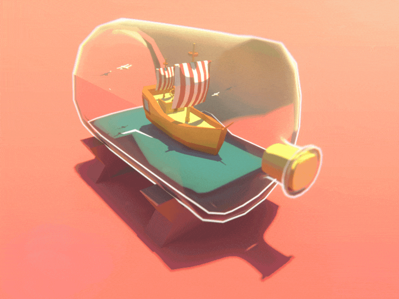 Ship in a Bottle 3d 3d animation animation blender3d design gif seagulls