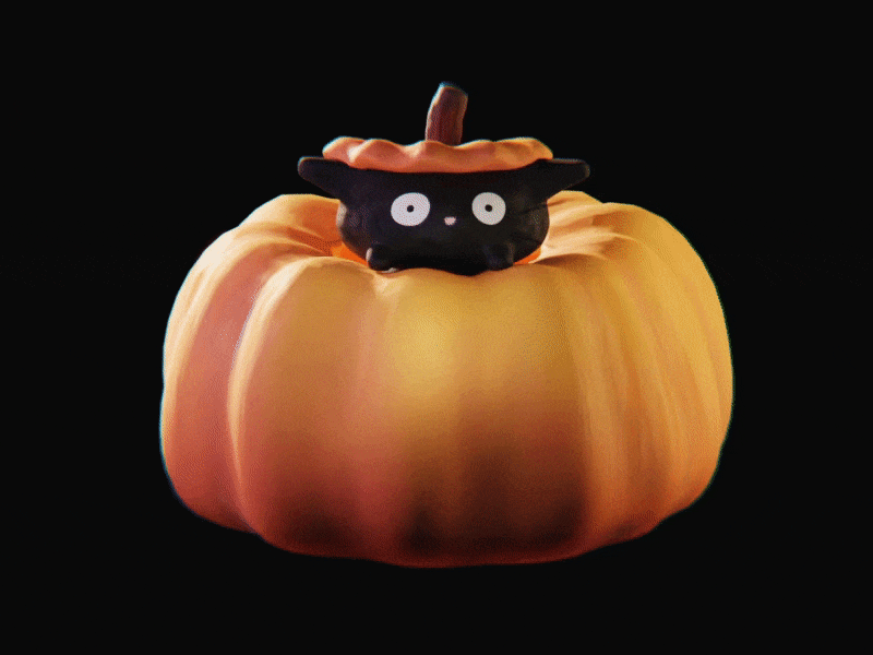 Pumpkin Cat 3d 3d animation 3d character 3d illustration animation blender3d cat character design gif halloween