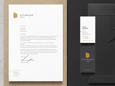 CityMusic Columbus Business Collateral asymmetry black branding business card collateral columbus letterhead music white