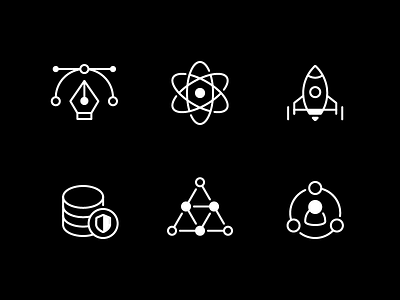 Six Icons atom data icons linework pen tool rocket security tech user