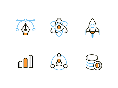 Six Color Icons atom data icon linework pen tool rocket security tech user