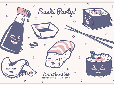Sushi Party Sticker Pack! design fall illustration logo mascot repeat pattern surface pattern sushi vector vintage