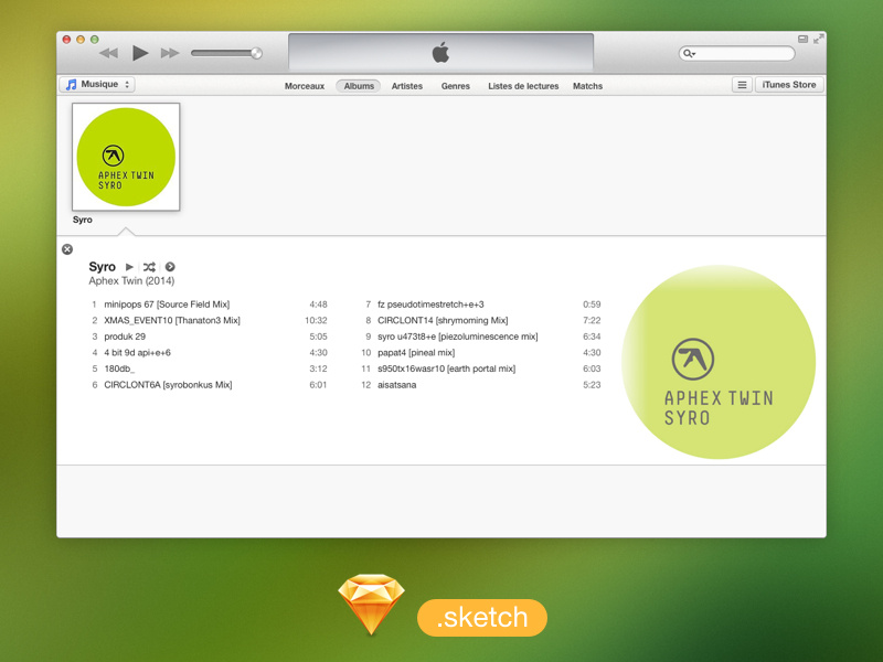 iTunes UI free .sketch file itunes apple sketch freebies file ui music aphex twin design mac app osx