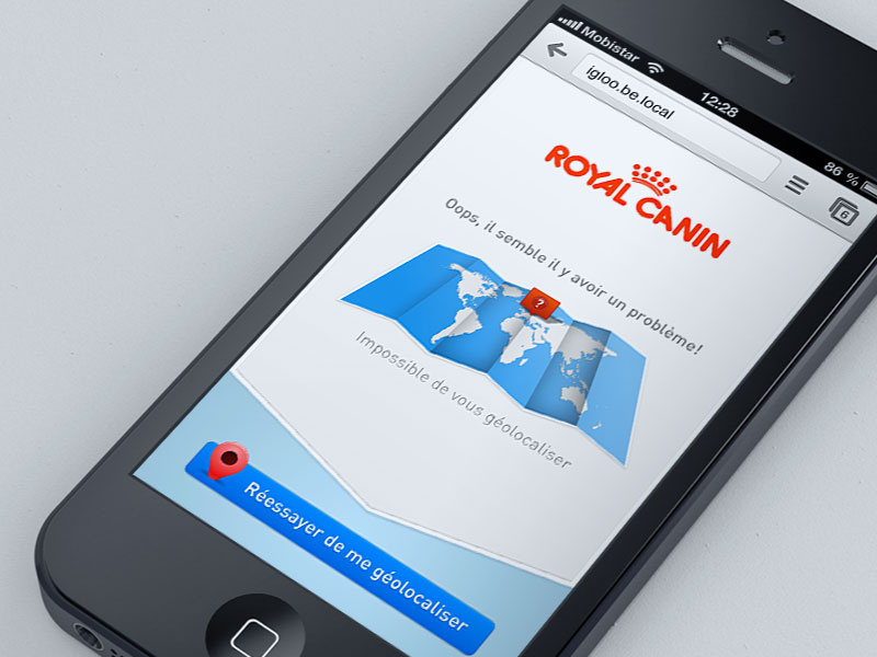 Royal Canin mobile application design ui interface map texture ios app iphone iphone5 retina royal canin royalcanin web app webapp geolocation error mobile design mobile