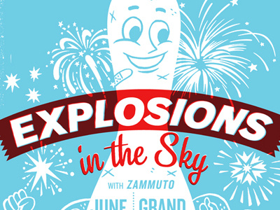 Brian1986 Explosions In The Sky bowling character explosions in the sky fireworks gig poster illustration mascot zammuto