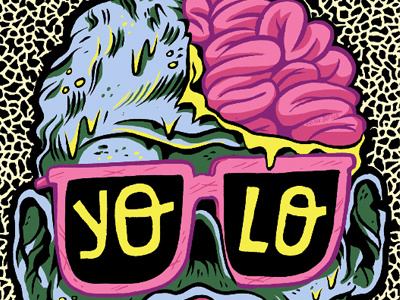Yolo Zombie brain digital illustration mascot mask patterm sunglasses type yolo zombie