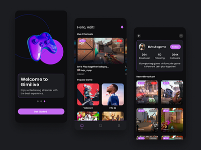 Gimilive - Game Streaming App 3d app apps broadcast clean design game streaming ui uiux ux