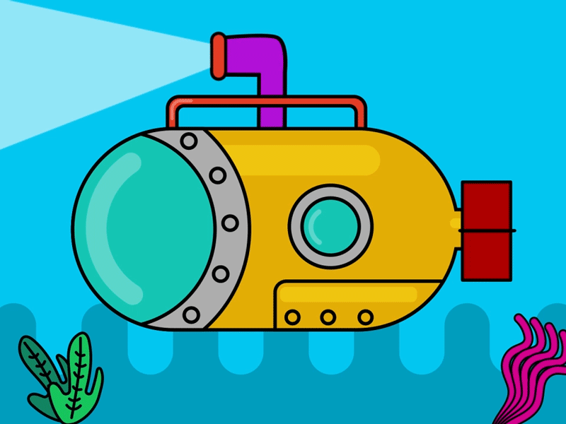 Yellow Submarine 2d animation 2d illustration motiongraphic sea submarine undersea water yellow