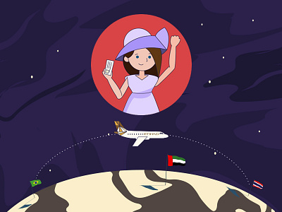 World travel 2d animated application art design flatline icon illustration vector world