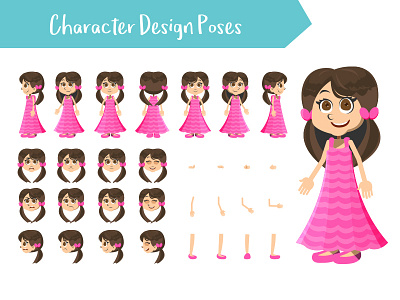 Girl character creation set character creation emotions front girl icons legs rear set side vector