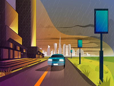 Abudhabi street 2d animated art car cartoon character design flat icon illustration motion vector