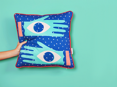 All Senses Collection eyes fabric hands pattern pillow print