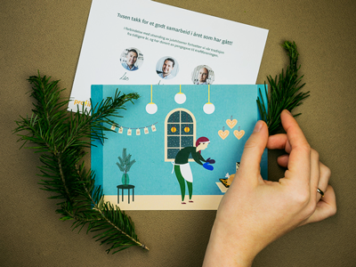 Christmas card for Profinans calendar card christmas employees ginger bread hand spruce xmas