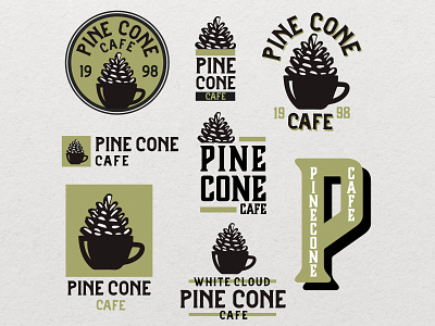 Pine Cone Cafe Logo Concepts brand branding cafe coffee coffee cup cone cup design graphic design illustration logo logo design logos pine pine cone pinecone vintage